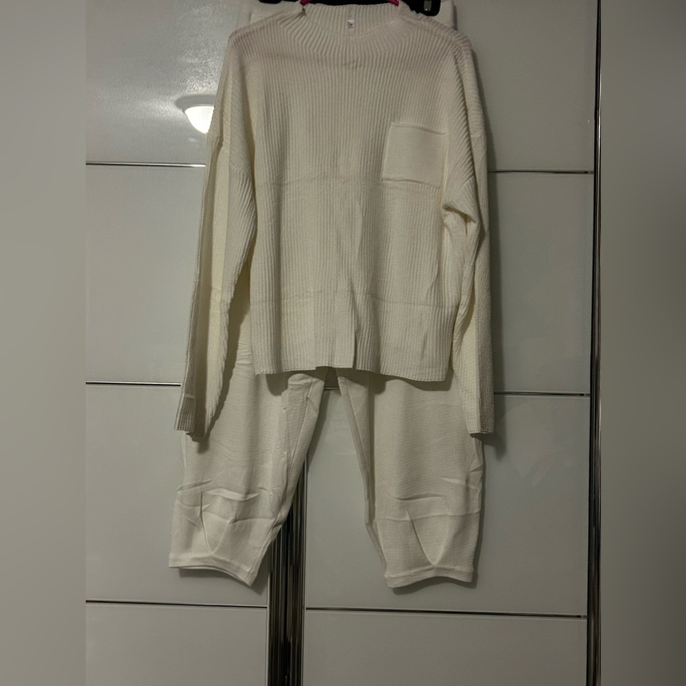 Women’s Knit Activewear Pants Set Cream by Barbara Mia